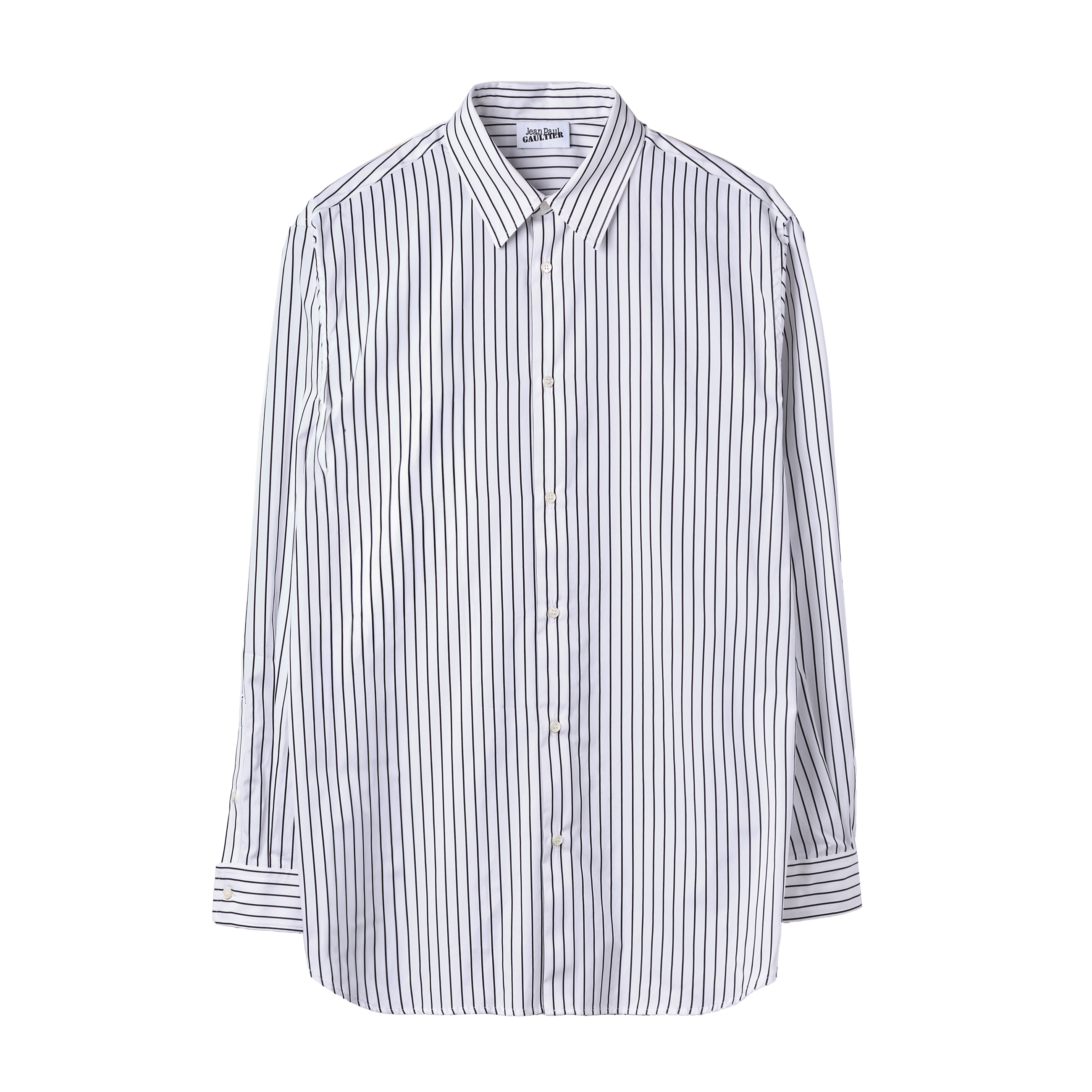 Jean Paul Gaultier Stripped Popeline Shirt With "Haute Jeannerie" Logo Detail White 7728