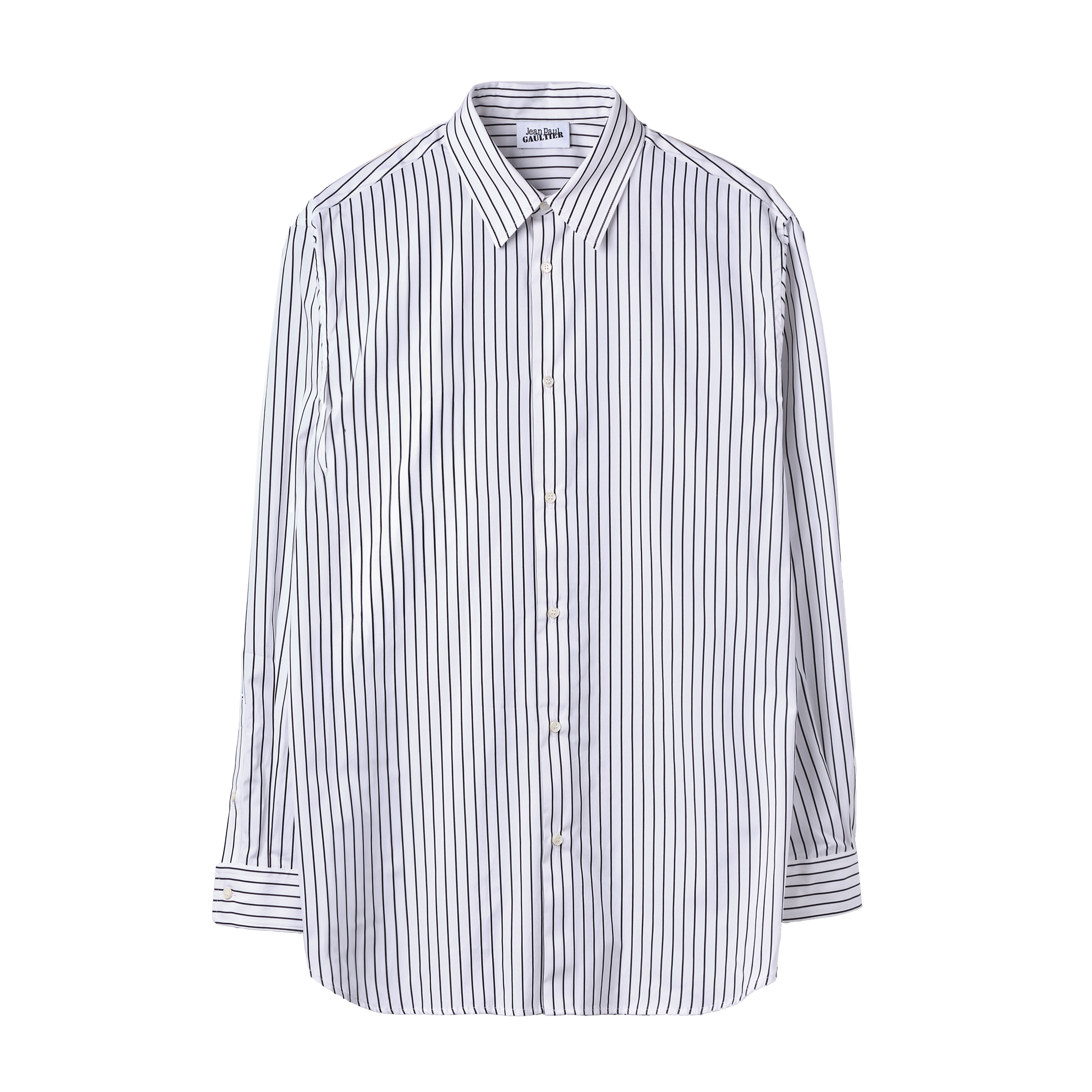 Jean Paul Gaultier Stripped Popeline Shirt With "Haute Jeannerie" Logo Detail White 7728