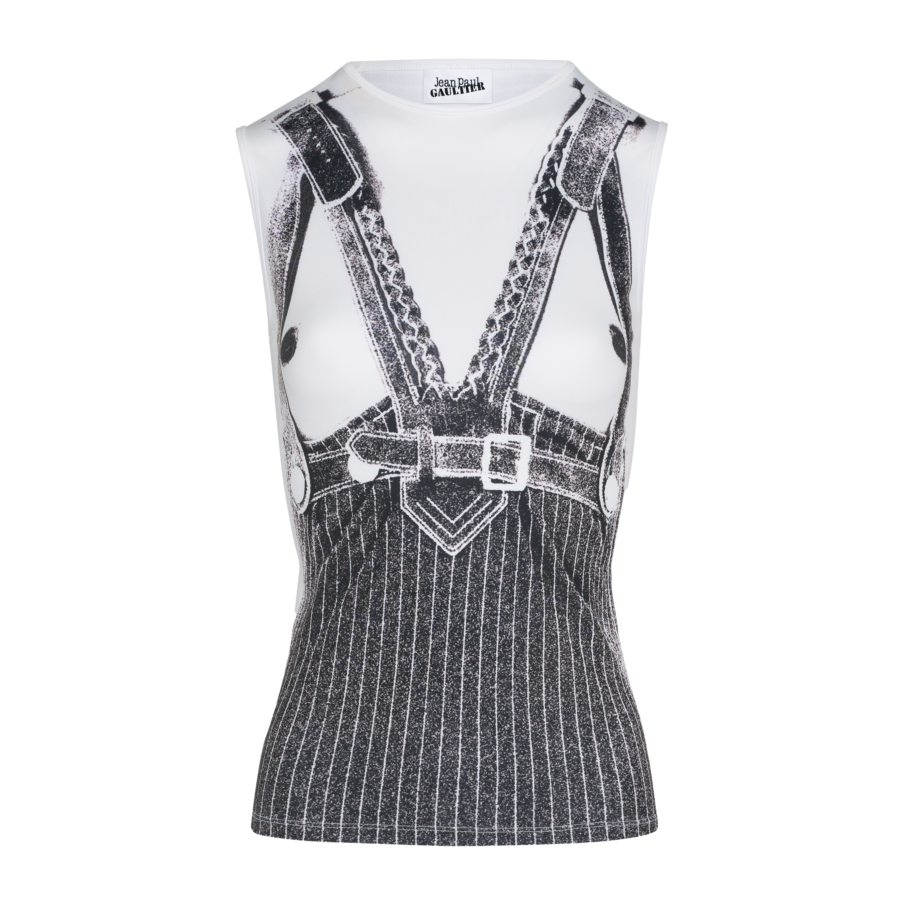 Jean Paul Gaultier Jersey Tank Top Printed "Madonna Trompe L'Œil" White 7773