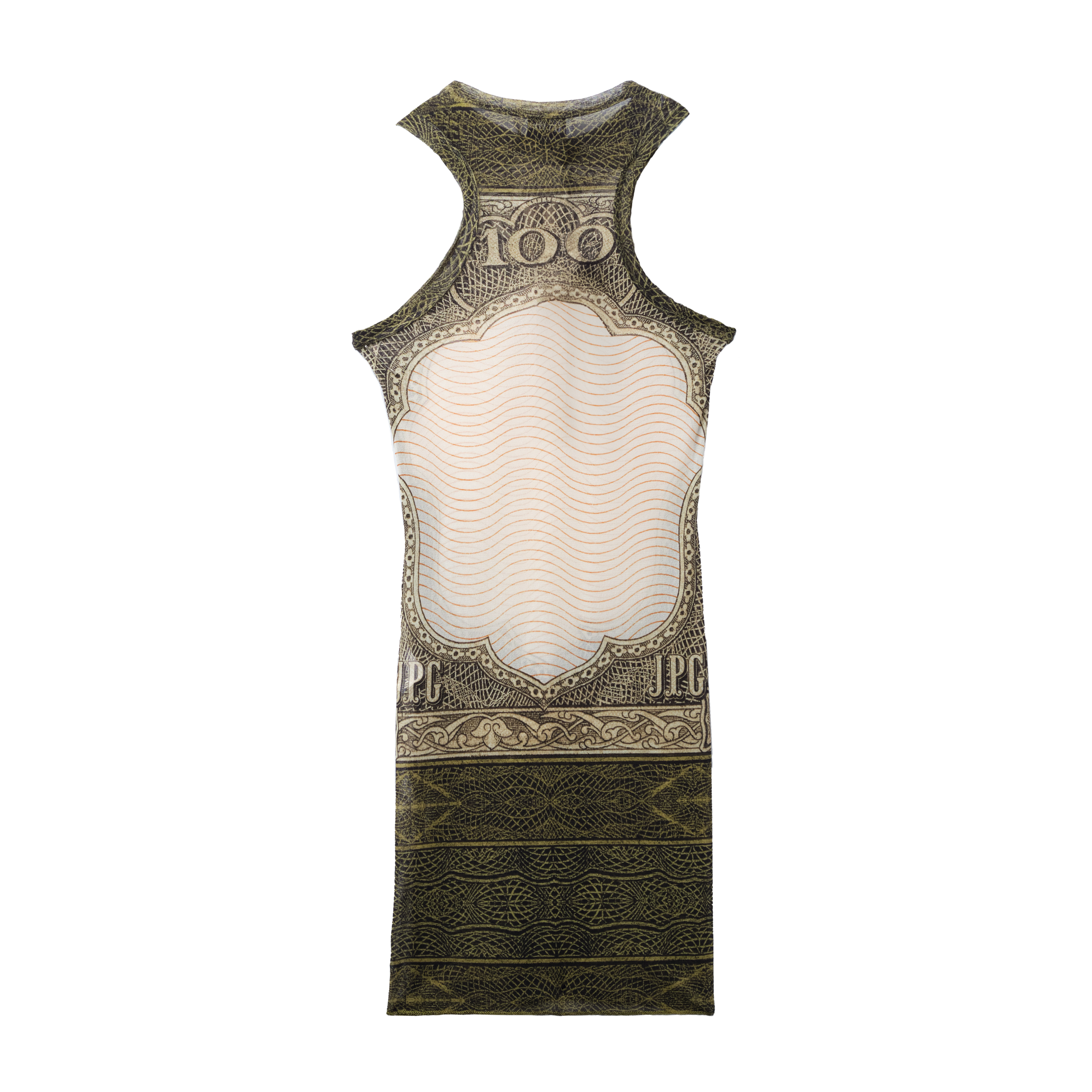 Jean Paul Gaultier Mesh Sleeveless Short Dress Printed "Cartouche" Dress Green 7724