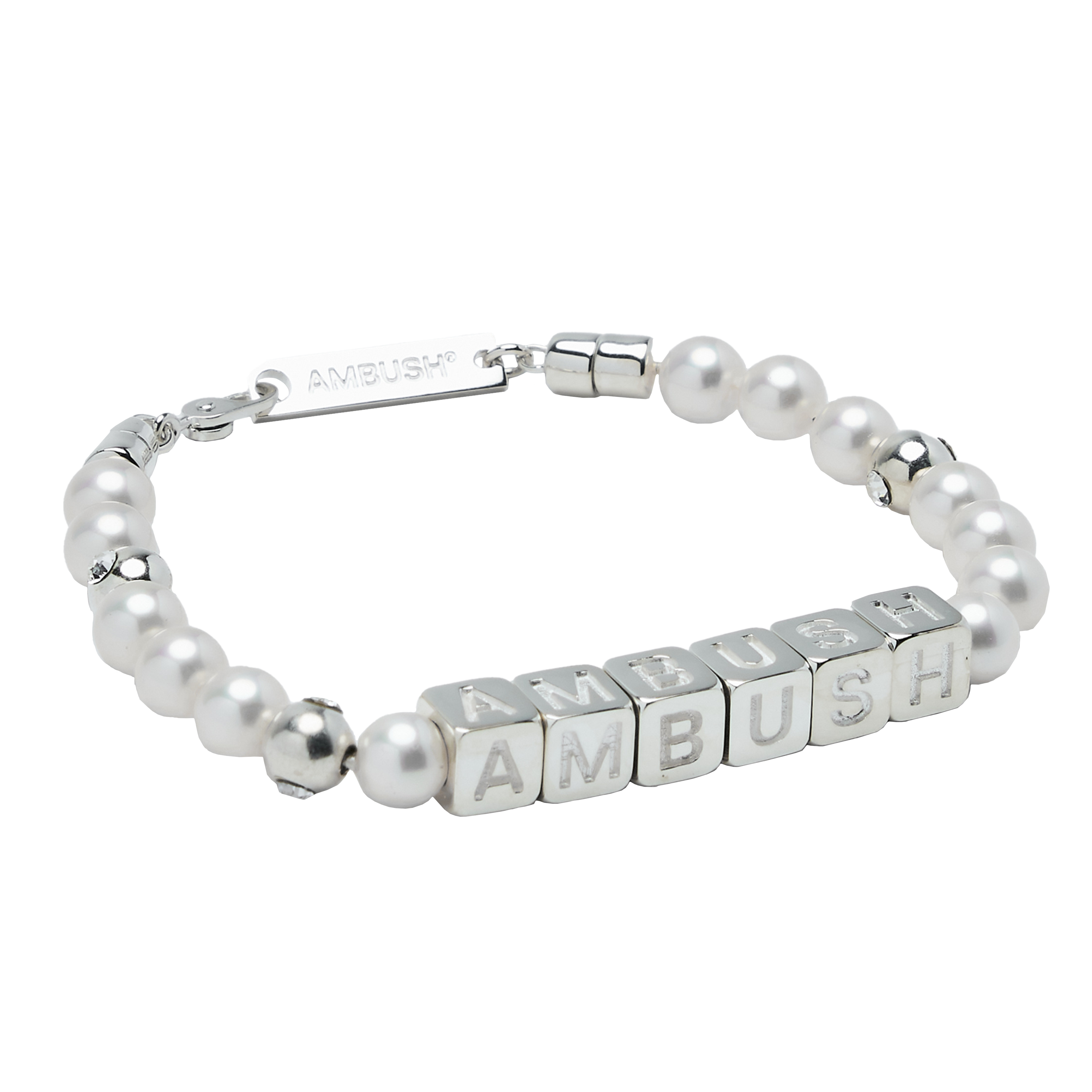 AMBUSH PEARL LETTERBLOCK BRACELET SILVER