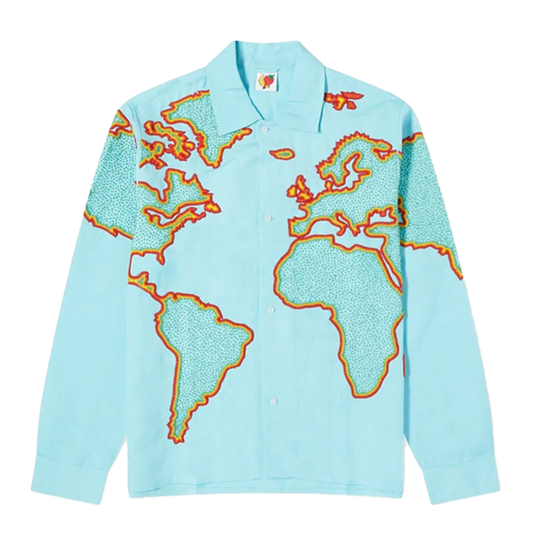 SKY HIGH FARMS WORLD MAP EMBROIDERED SHIRT Blue