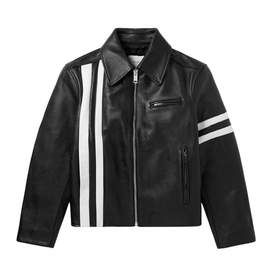 Second Layer Padova Racer Stripe Leather Jacket Black 8530