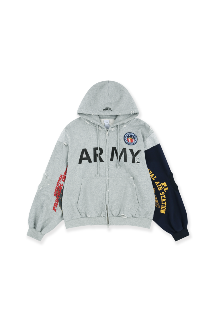 Protocol Index Reconstructed Sweatshirt Zip Hoodie Grey