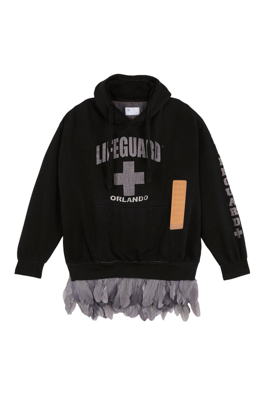 4SDESIGNS LIFEGUARD HOODIE WITH FEATHER TRIM BLACK
