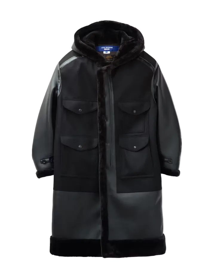 Junya Watanabe Man Filson X Junya Hooded Faux Fur Coat 1-Black Junya Watanabe Man Filson X Junya Hooded Faux Fur Coat 1-Black