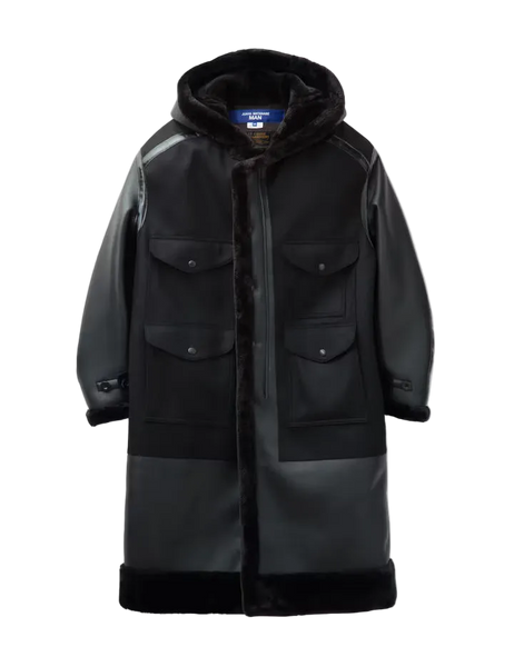 JUNYA WATANABE ジュンヤワタナベフェイクファー×キルティングコード Junya Watanabe Man Filson X Junya Hooded Faux Fur Coat 1-Black