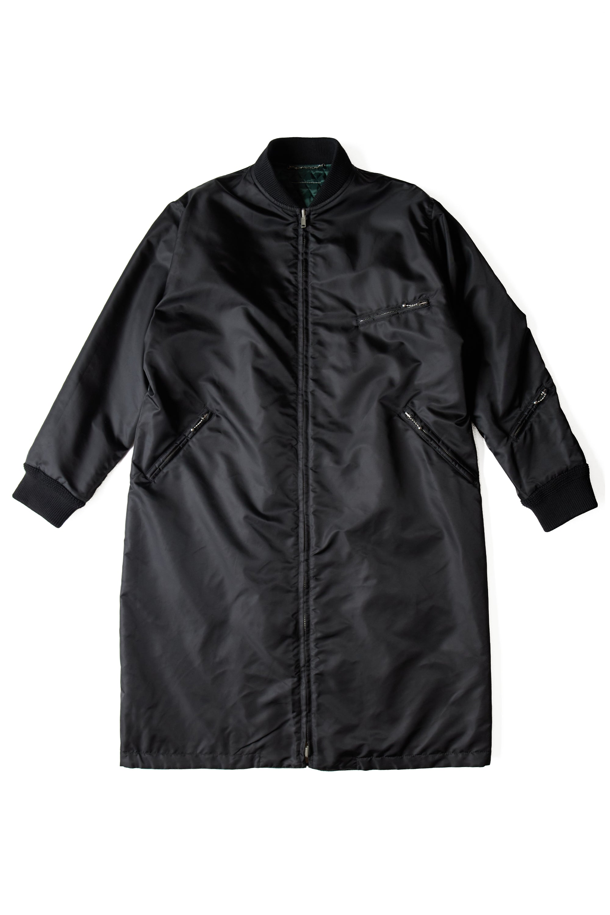 MM6 Maison Margiela Long Nylon Reversible Bomber Coat Black 10814